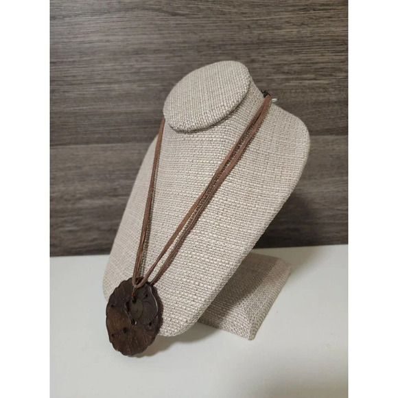 Womens Necklace Brown Jade Like Stone Carved with Koi Fish on Leather Chain - Picture 8 of 8